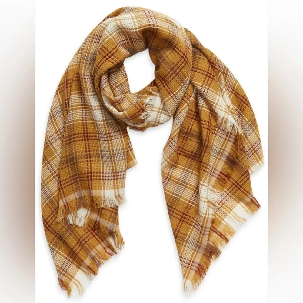 Treasure & Bond One size Plaid Brown, Cream, Maroon scarf/wrap NWT